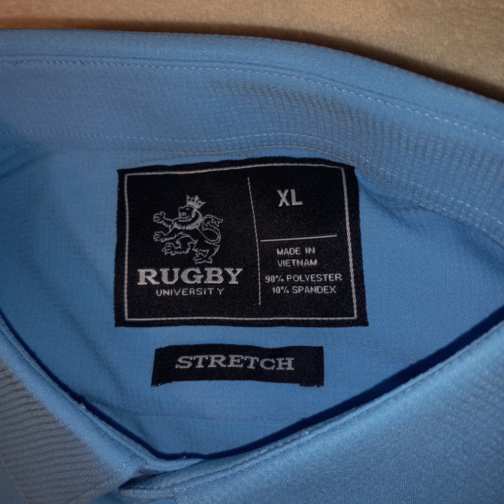 NEW WITH TAGS Rugby University XL Shirt BLUE 90% Poly 10% Spandex STRETCH